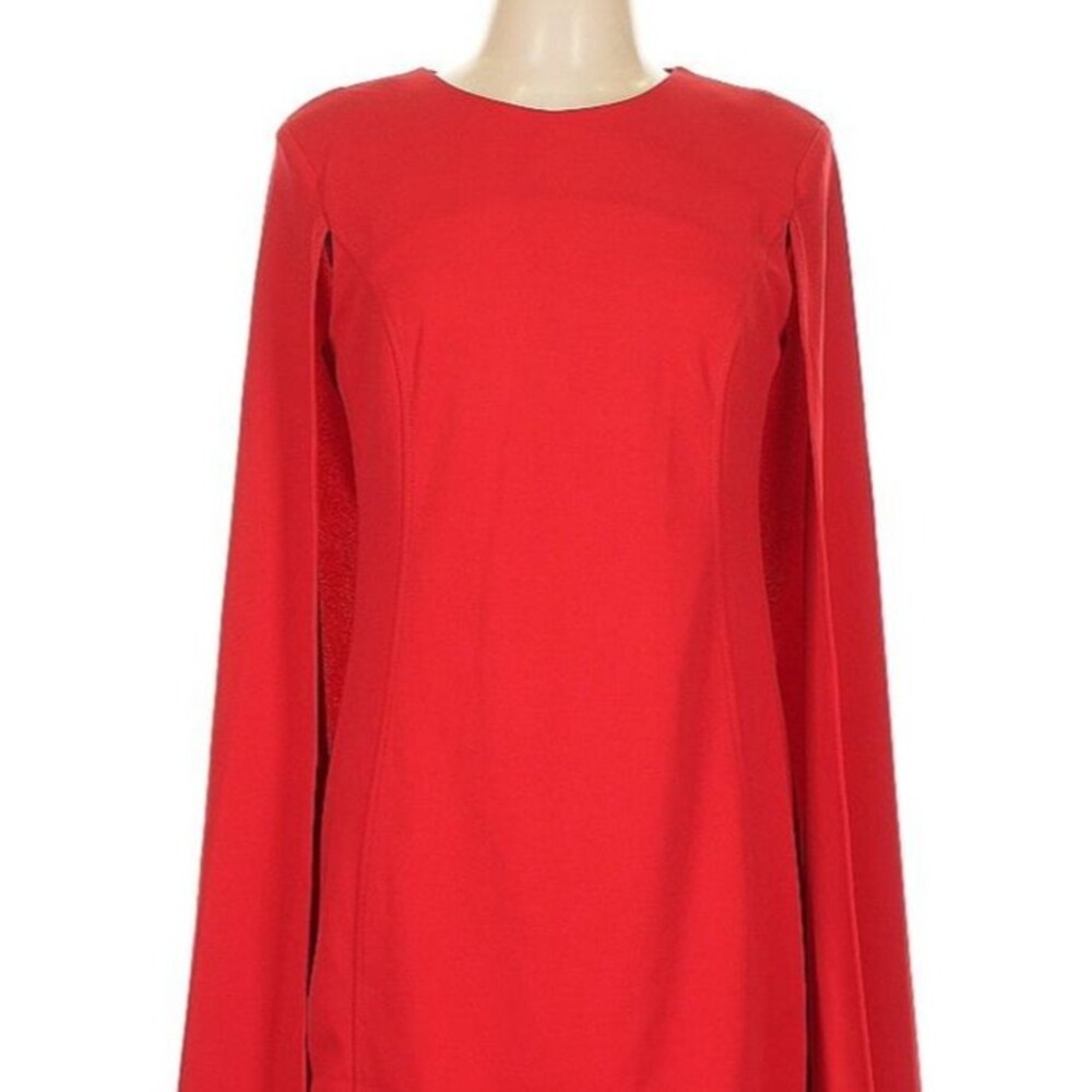 DESIGNER CALVIN KLEIN RED SLEEVELESS KNEE LENGTH CAPE DRESS SIZE 10.R - Picture 12 of 16